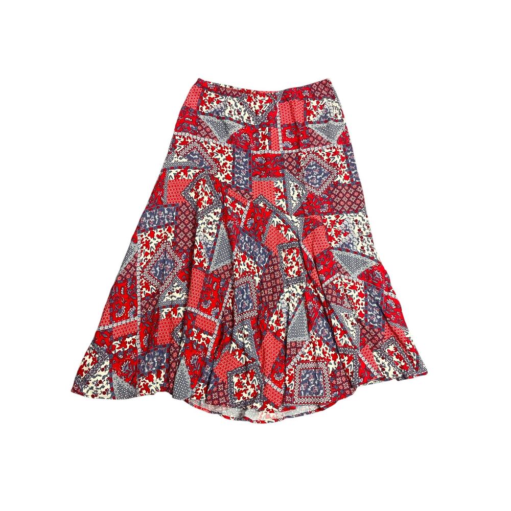 Multiples Patchwork A-Line Flared Maxi Skirt Size… - image 2